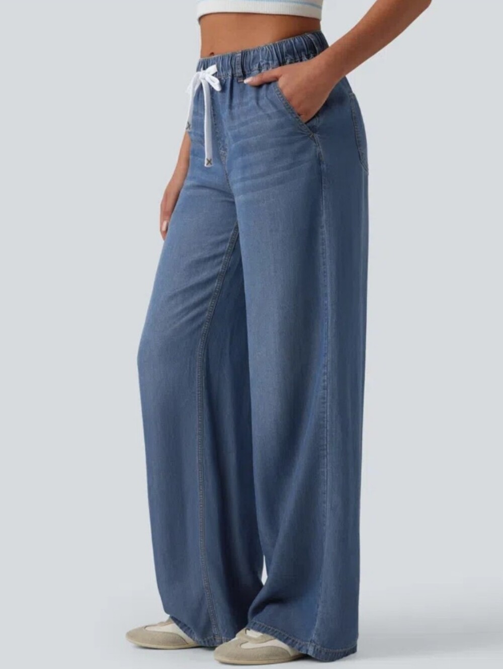 HALARA Wide-Leg Drawstring Jeans